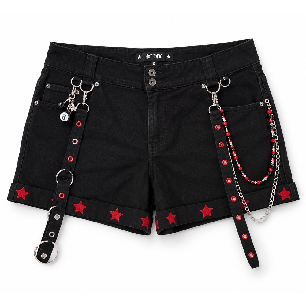 NWT Social Collision Hot Topic Black Red Star Chain Grommet Shorts Plus Size 22